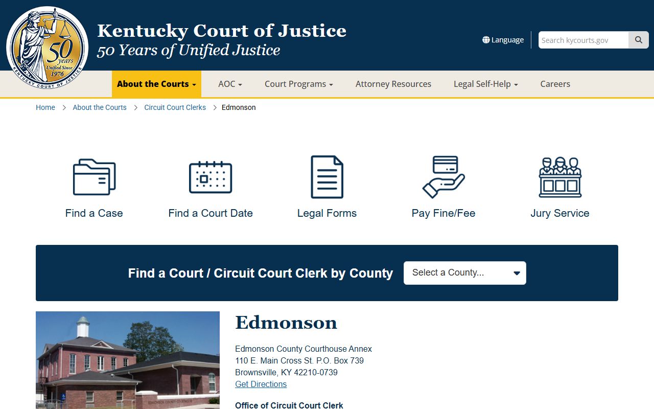Edmonson County court records after jail arrest court clerk page